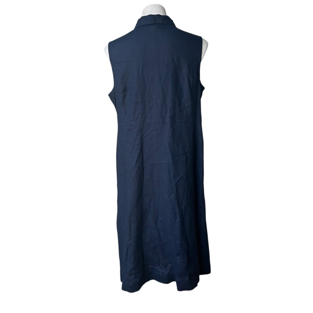 J. Jill Love Linen Tie Front Sleeveless Shirt Dress Navy with Pockets, XL Petite - Picture 3 of 11